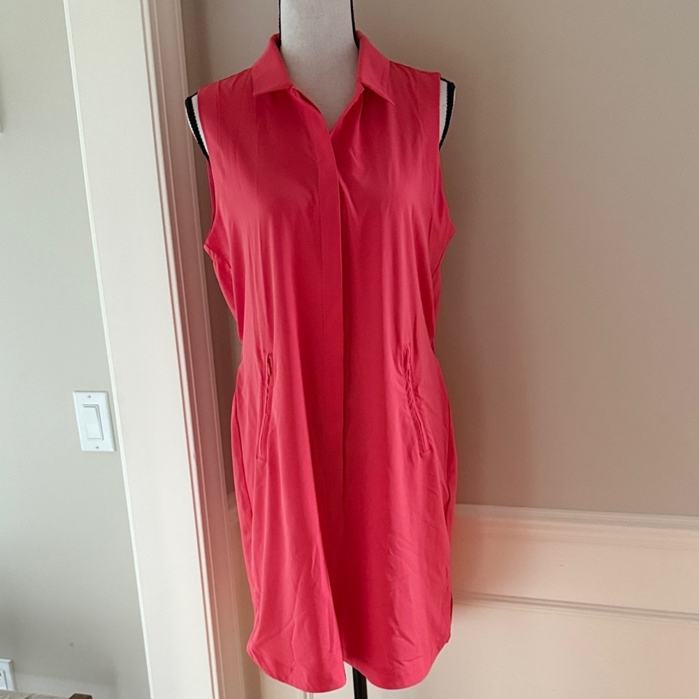 Lole Coral Pink Sleeveless Shirt Dress Button Front Quick Dry UPF50 Fabric M